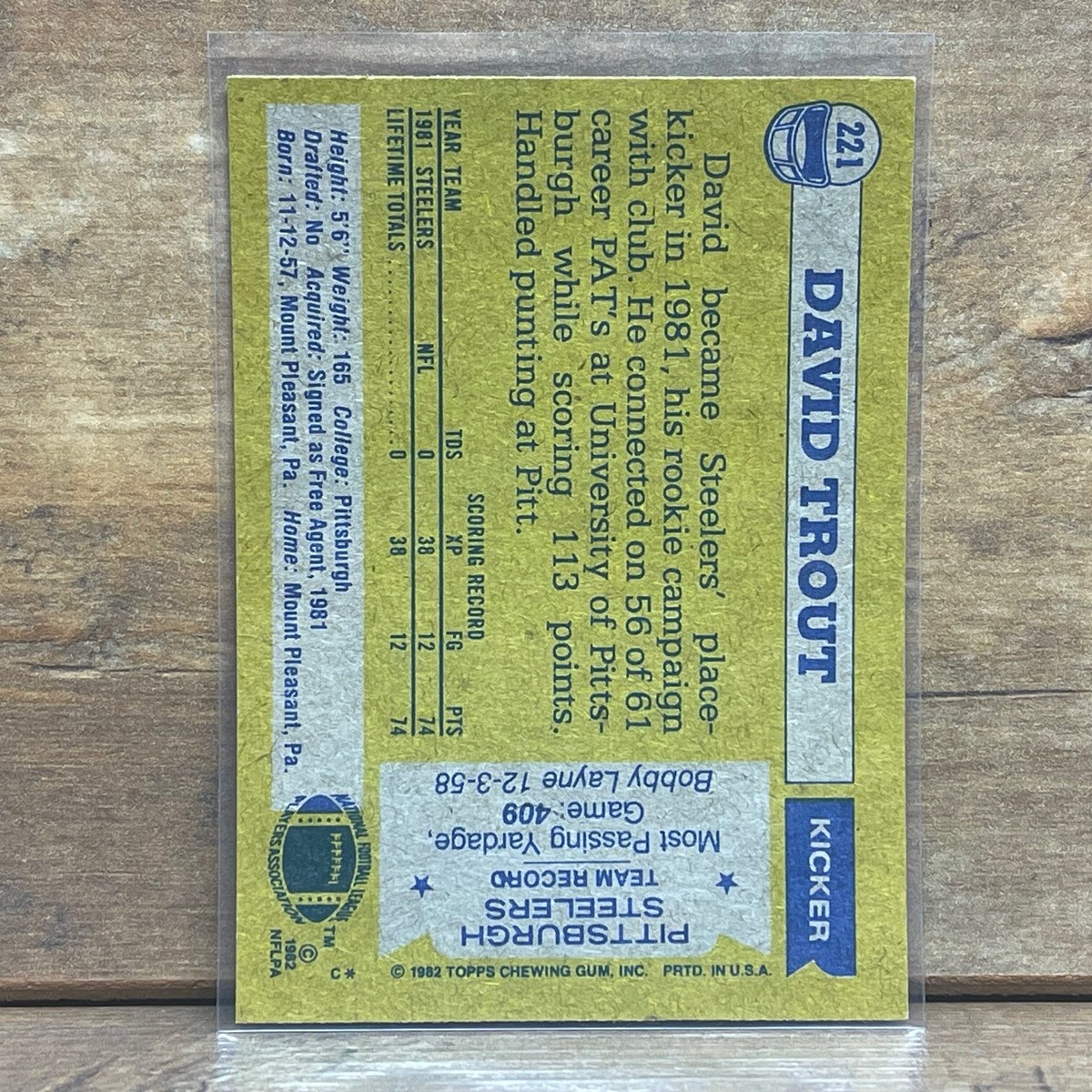 1982 Topps Football Card #221 David Trout Pittsburgh Steelers | eBay