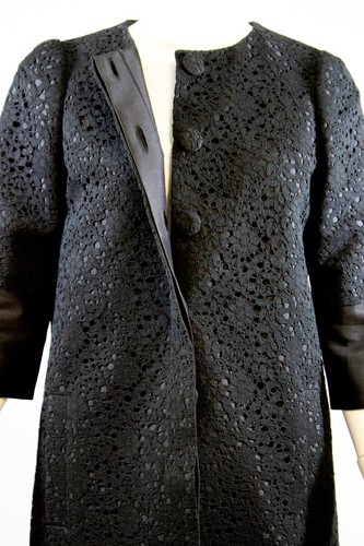 ERDEM Morgan Black Satin Twill Lace Overlay Short Sleeve Jacket Coat UK10 FR38 6 - Picture 8 of 12