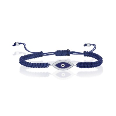 Sterling Silver CZ Evil Eye on Navy Blue Cord Macrame Bracelet