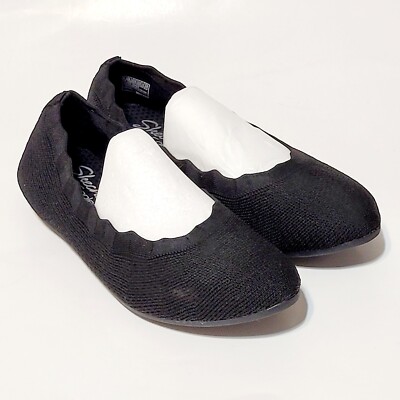 Skechers Cleo Love Spell Black Knit Ballet Flat Shoes 158343 Wms 