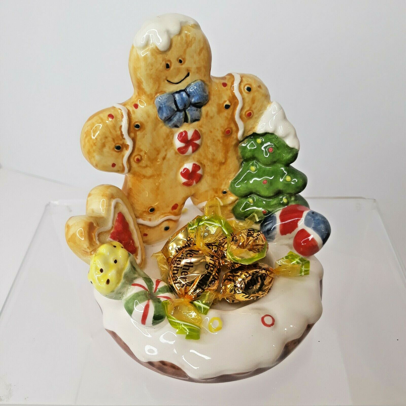 Gingerbread Man Dish Votive Candle Holder Christmas Peppermint Candy Tidbit