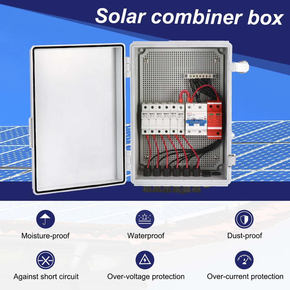 6 String Metal Solar Combiner Box PV 15A Rated Current Fuse Protective Device - image 3 of 4