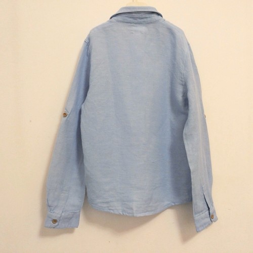 Carrement Beau Shirt Boy 10A Blue Linen Blend Long Sleeve Button Up Church Beach - Picture 2 of 14