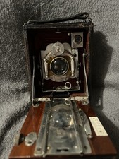 British Mahogany & Red Bellows Plate Camera w/ Aldis Anastigmat No. 2 Lens 1910