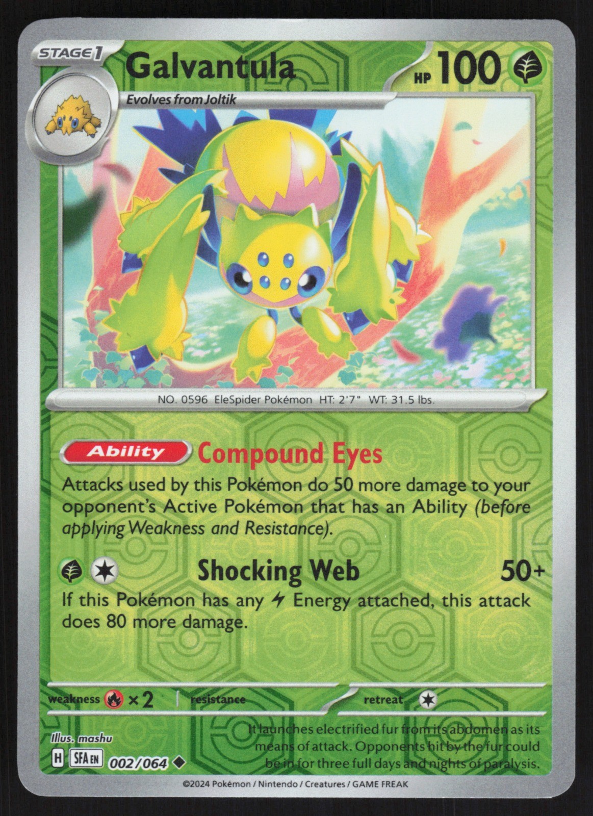 Galvantula Reverse Holo 002/064 Uncommon SFA ENGLISH NM Pokemon