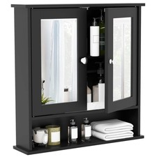 Costway Wall Mount Mirror Cabinet Bathroom Medicine Cabinet Organizer Black