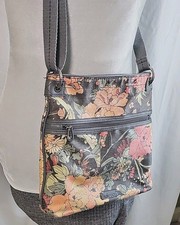 Sakroots Artist Circle Crossbody Purse Bag Gray Base with Pink Floral Boho Used