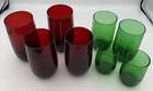 Vtg Anchor Hocking Forest Green Ruby Red Roly Poly Glasses Set Of 8