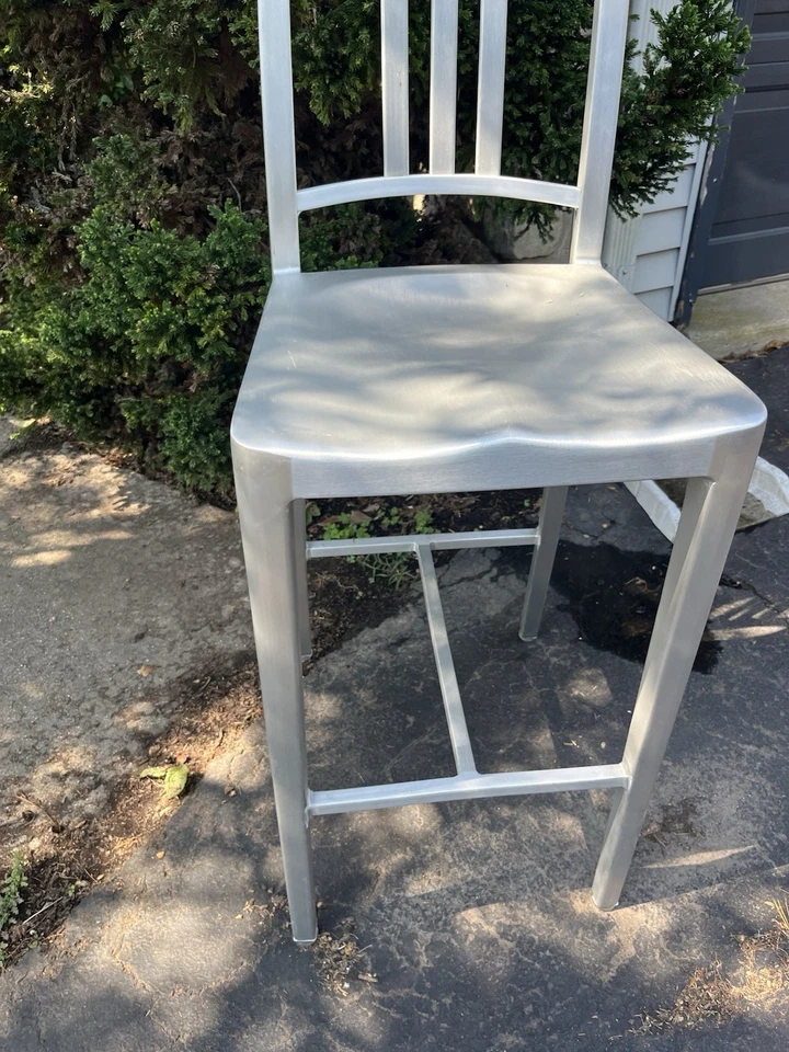 LOCAL. Emeco Navy Bar Stools. Brushed Aluminum Model 1006 - Image 3 of 4