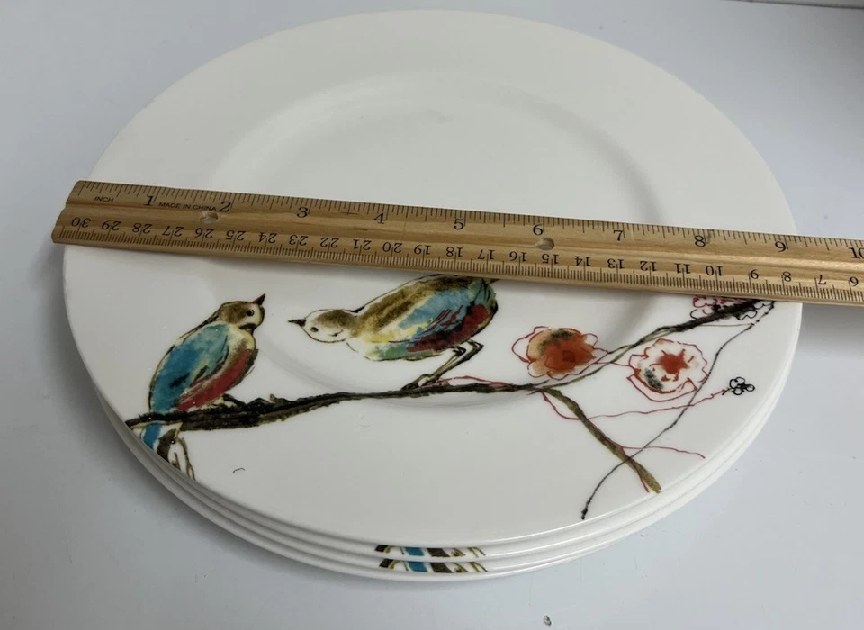 Lenox Chirp Simply Fine Salad Lunch Plates 9 1/4" Bone China Bird & Floral Set 4 - Image 2 of 4