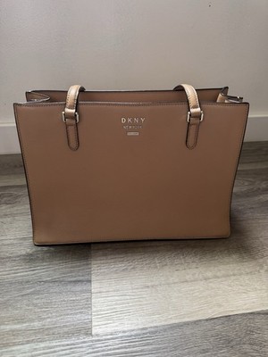 DKNY Whitney Leather Zip Tote Bag - Tan Latte Leather Handbag