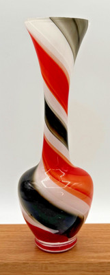 Vtg. Nasco 8  Tall Glass Vase Made In Japan White Orange Black Halloween