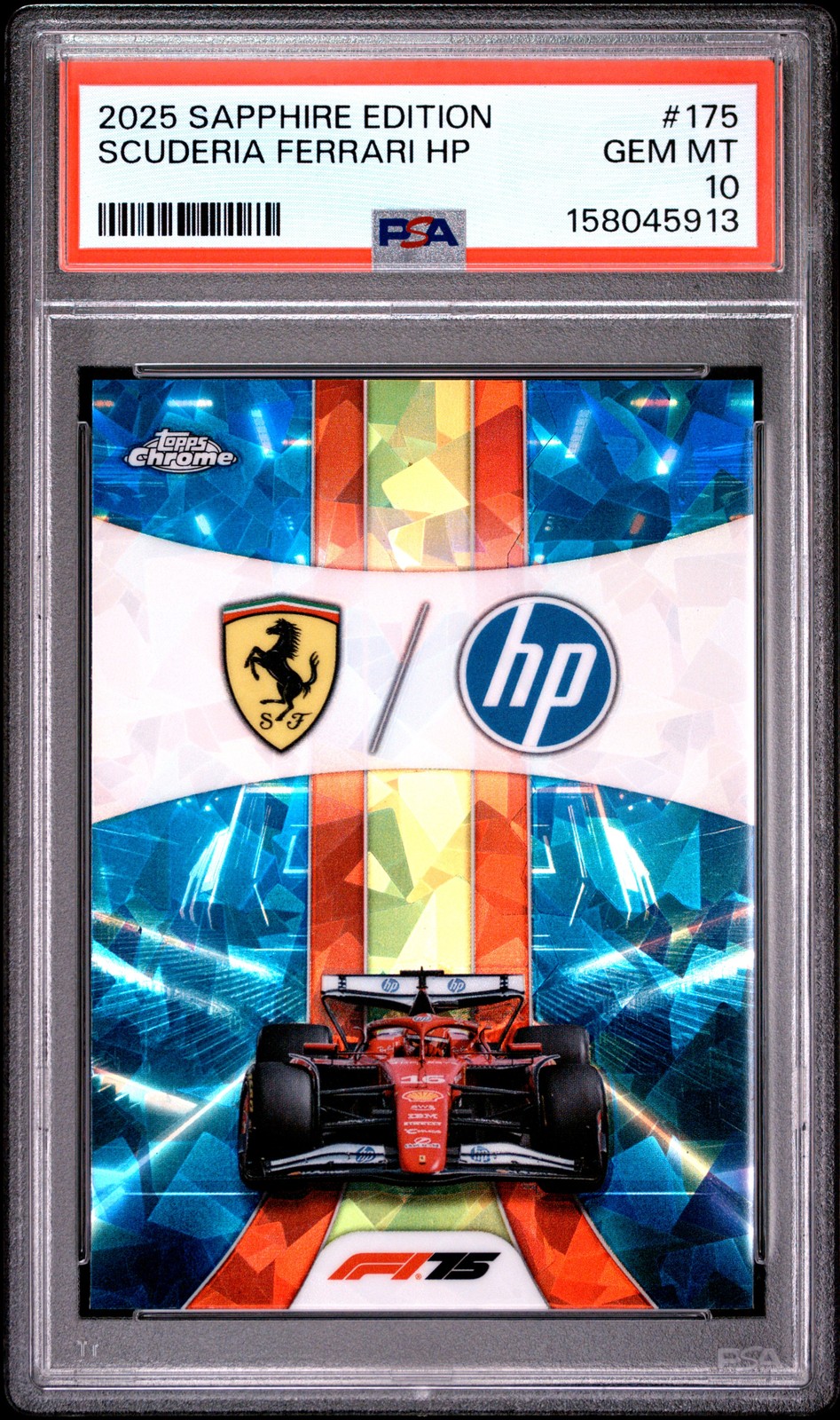 2025 TOPPS CHROME FORMULA 1 SAPPHIRE EDITION #175 SCUDERIA FERRARI HP PSA 10