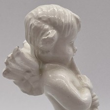 White Porcelain Putto Cherub Angel Playing Horn Putti Child Figurine