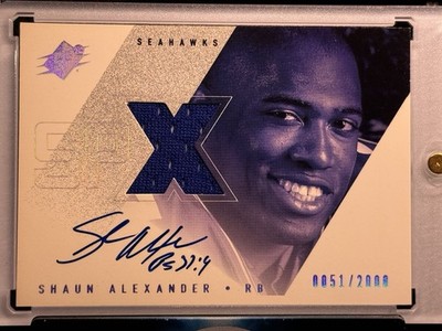 2000 SPX #152 SHAUN ALEXANDER ROOKIE PATCH AUTO /2000 ON CARD AUTO INSCRIPTION