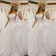 White Ivory Wedding Dresses Square Neck Sleeveless Beach Boho Bridal Gowns