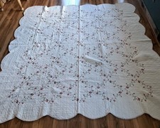 King Size Quilt Crossing Roses Pattern Ivory/Pink/Red Cotton See Photos