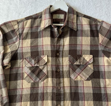 Vintage Sears 70's Mens Tan/Brown Plaid Flannel Shirt Acrylic Button up MD