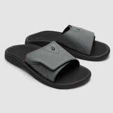 OluKai Nalu Slide Men s Rock Black Sandals Adjustable Water-Resistant NEW 100