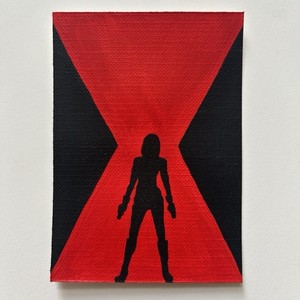 ACEO Original Art Card Acrylic Painting 2.5x3.5 Marvel Black Widow Silhouette