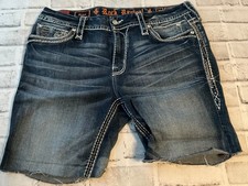 Rock Revival Jean Short Womens 31 Blue Easy Skinny Distressed Cut Off Raw Hem
