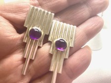 STERLING SILVER WITH 14KT GOLD AMETHYST EARRINGS