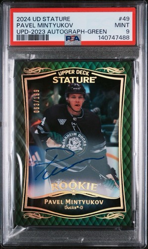 2023-24 UD Stature Hockey #49 Pavel Mintyukov /199 Green Auto Rookie RC PSA 9!!!