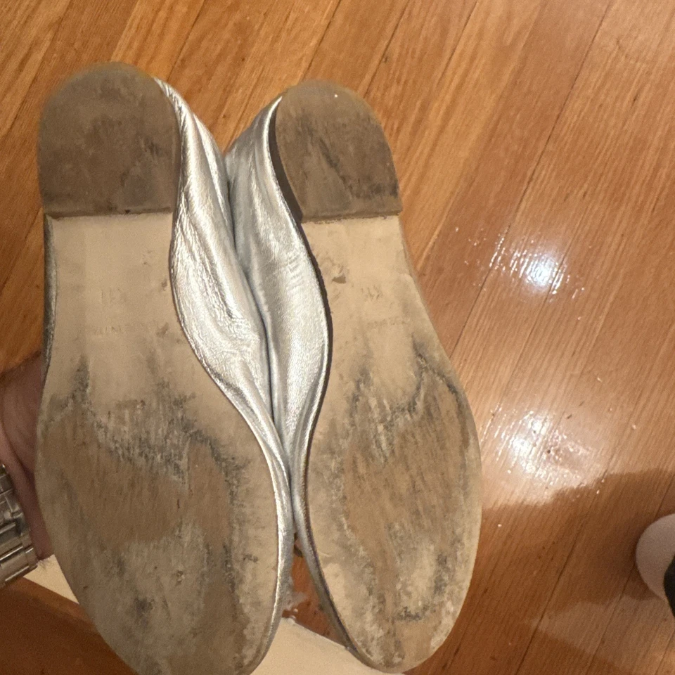 J.CREW CREWCUTS GIRLS' METALLIC SILVER LEATHER BALLET FLAT SIZE K11 - Image 3 of 4