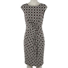 Lauren Ralph Lauren Midi Dress Size 4 Brown White Knotted Waist Office Career 