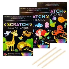 3Set Scratch Paper Art for Kids, Colorful Magic Drawing Book for Children Gir...