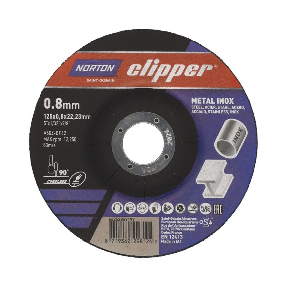 25 x Norton Gekröpfte Trennscheibe Ultradünn Metall/Inox 125x0.8x22.23mm