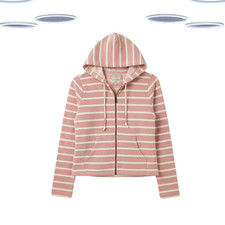 Ex Fat Face Women's Hoodie - Striped Textured Zipup Pink Mix (Size12)