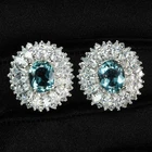 DELICATE SKY BLUE AQUAMARINE 3.60CT 925 STERLING SILVER WHITE GOLD HALO EARRINGS