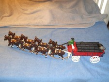 Vintage CAST IRON BEER WAGON w/ 8 Clydesdale horses  driver  dog-PRICE REDUCED