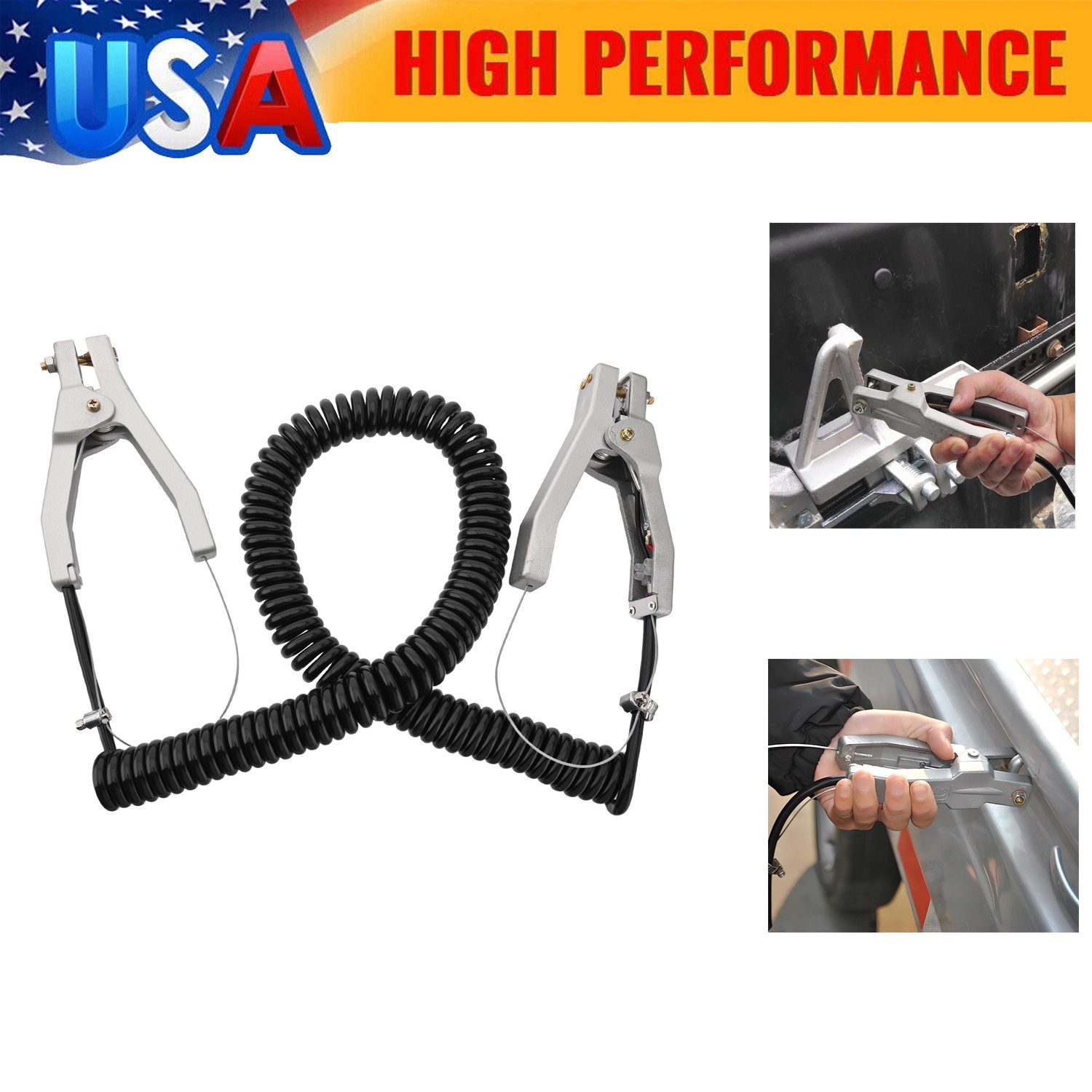 16.4ft Ground Cable Clamp Tool Coiled Grounding Wire, Aluminum Alloy