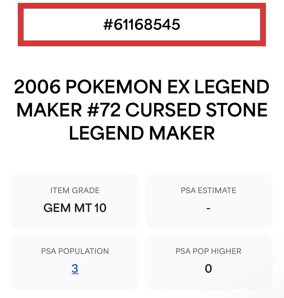 Pokemon Cursed Stone EX Legend Maker #72 PSA 10 Gem Mint POPULATION 3 LOW POP - Image 2 of 3
