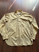 Vintage 60s 70s Yellow Arrow Loop Collar Button Down Shirt Medium Gold