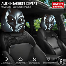 2PCS Halloween Futuristic Alien Style Car Headrest Covers Universal Washable.
