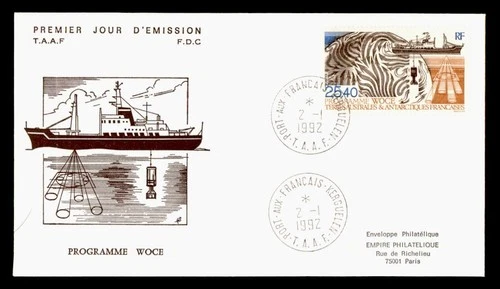 DR WHO 1992 FRENCH ANTARCTIC FSAT FDC WOCE PROGRAM CACHET 25.40 M70619
