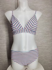 NWT Cupshe Womens Two Piece Swimsuit Size Medium Blue Green Orange Stripes