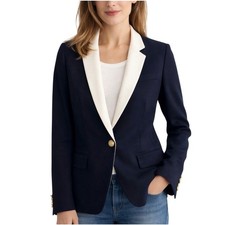 J CREW Women s Wool Blend Navy and Ivory Regent Preppy Blazer size 8