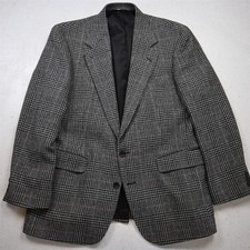 Vtg USA Made 42S Gray Glenn Check Flannel Wool Mens Blazer Jacket Sport Coat