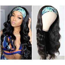 Headband Wig Human Hair Body Wave 16 Inch Natural Color Glueless Wig