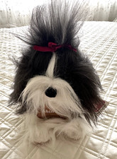 Gund Plush Shih Tzu Puppy Dog Red Bow Bone Tag Grey White Stuffed Animal 10