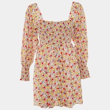 Ganni White Floral Print Crepe Mini Dress L