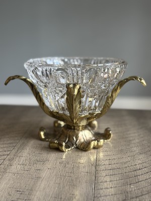 Vintage Hollywood Regency Crystal and Gold Metal Footed Candy Dish/Centerpiece