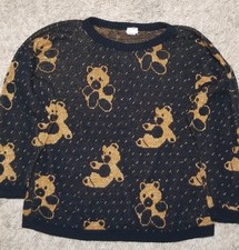 Vintage Teddy Bear Knit Sweater 90s Granny Grandmacore Teacher USA MADE Sz L
