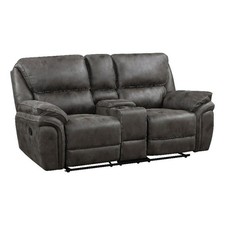 Tony 80 Inch Dual Manual Recliner Loveseat- Console- Cupholders- Gray