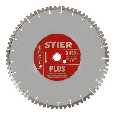 STIER Diamanttrennscheibe Plus Ø350mm Beton Granit Stein Bohrung 25,4mm Pflaster