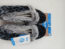 Floopi Slippers Womens Gray Leopard Faux Fur Memory Foam House Shoes XL 11-12